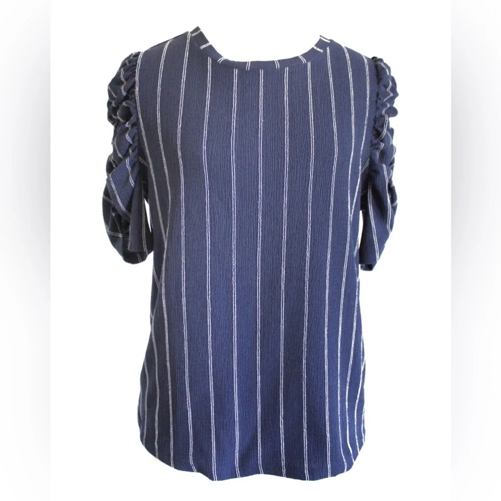 Loft Stripe Puff Sleeve Short Sleeve Top Large Preowned
